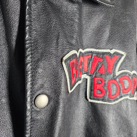 Vintage Y2K American Toons Betty Boop Mens Small Black Leather Bomber Jacket - Picture 5 of 14